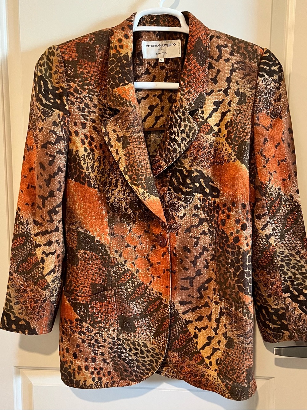 Vintage Emanuel Ungaro Multitone Animal-Print Blazer in Orange and Browns sz 10